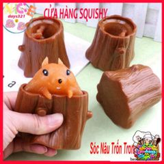 SÓC NÂU TRỐN TRONG GỐC CÂY Squishy Mochi - Đồ Chơi Thư Giãn Dễ Thương, Giải Tỏa Stress, Món Quà Tuyệt Vời Cho Trẻ Em Và Người Lớn