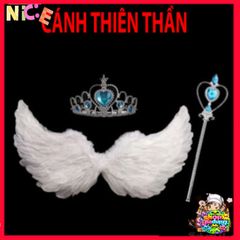 Bộ Cánh Thiên Thần Trắng Xinh Đẹp Cho Bé - Phụ Kiện Hóa Trang Halloween, Kèm Đuôi Lấp Lánh và Gậy Ma Thuật