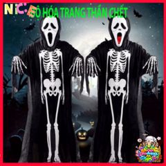 Bộ trang phục Halloween Áo Xương, Găng Tay & Mặt Nạ Thần Chết cho Tiệc Hóa Trang - Thể hiện Phong Cách Ma Quái Ấn Tượng