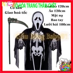 Bộ Trang Phục Hóa Trang Thần Chết Halloween - Áo Choàng, Mặt Nạ & Găng Tay Cho Bé & Người Lớn - Phù Hợp Với Các Kích Cỡ Khác Nhau