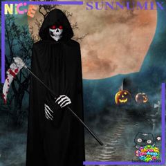 Bộ Trang Phục Halloween Thần Chết 3 Món - Áo Choàng và Găng Tay Xương Độc Đáo cho Tiệc Hóa Trang và Lễ Hội Ma Quái