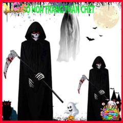 Áo Choàng Halloween Thần Chết 90-120 cm - Áo Choàng Ma Cà Rồng Đen Đỏ Thú Vị Cho Tiệc Halloween