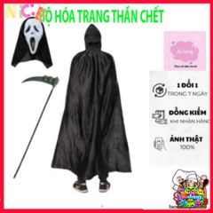 Áo Choàng Halloween Thần Chết 90-120 cm - Áo Choàng Ma Cà Rồng Đen Đỏ Thú Vị Cho Tiệc Halloween