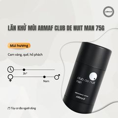 Lăn Khử Mùi Nam Armaf Club De Nuit 75g - Khử Mùi Hiệu Quả, Hương Thơm Quyến Rũ, Dành Cho Nam Giới Tự Tin, Chính Hãng