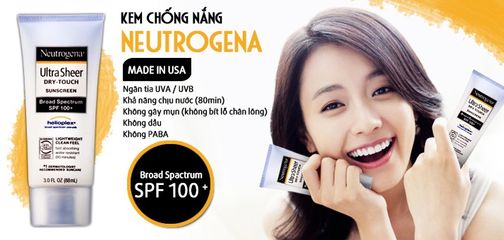 Kem chống nắng Neutrogena Ultra Sheer Dry Touch SPF 100+ - Bảo vệ da toàn diện, không nhờn dính, thẩm thấu nhanh 88ml Ch
