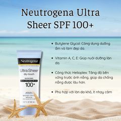 Kem chống nắng Neutrogena Ultra Sheer Dry Touch SPF 100+ - Bảo vệ da toàn diện, không nhờn dính, thẩm thấu nhanh 88ml Ch