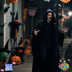 Áo Choàng Phù Thủy Halloween Đen Chất Liệu Polyester - Trang Phục Cosplay Độc Đáo, Kích Thước M-XXL