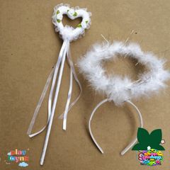 Bộ Phụ Kiện Thiên Thần - Cánh Thiên Thần Trắng, Cài Tóc & Gậy Hóa Trang - Phụ Kiện Tiệc Tùng Đẹp cho Trẻ Em và Người Lớn
