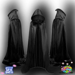 Áo Choàng Halloween Đen Phù Thủy - Trang Phục Cosplay Độc Đáo Cho Trẻ Em và Người Lớn, Kích Thước 90/120/140 cm