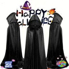 Áo Choàng Halloween Đen Phù Thủy - Trang Phục Cosplay Độc Đáo Cho Trẻ Em và Người Lớn, Kích Thước 90/120/140 cm