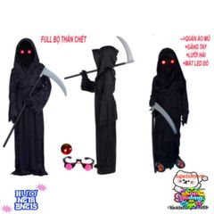 Bộ Trang Phục Thần Chết LED Halloween - Áo Choàng, Mũ, Găng Tay, Lưỡi Hái - Trang Phục Ma Mị Độc Đáo Cho Tiệc Hóa Trang