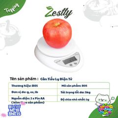 Cân Điện Tử B05 Chính Hãng 5kg - Cân Tiểu Ly Chính Xác, An Toàn Cho Nhà Bếp, Dễ Sử Dụng, Phù Hợp Làm Bánh và Nấu Ăn