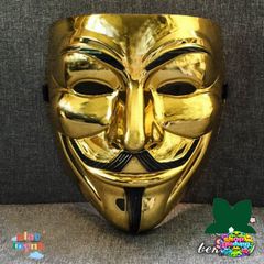 Mặt Nạ Vàng Lấp Lánh Hacker - Mặt Nạ Hóa Trang 2021 Cho Tiệc và Halloween, Phong Cách Vendetta, Quà Tặng Độc Đáo
