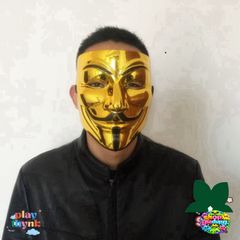 Mặt Nạ Vàng Lấp Lánh Hacker - Mặt Nạ Hóa Trang 2021 Cho Tiệc và Halloween, Phong Cách Vendetta, Quà Tặng Độc Đáo