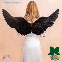 Cặp Cánh Thiên Thần Trắng Đen Đa Size - Phụ Kiện Thời Trang Hợp Trend Cho Bạn Gái, Chất Liệu Lông Vũ, 60x35cm và 80x40cm