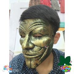 Mặt Nạ Hacker Vàng Bạc Trắng Lấp Lánh - Phụ Kiện Cosplay Halloween Chất Liệu Nhựa Dẻo, Kích Thước 20x15x10cm