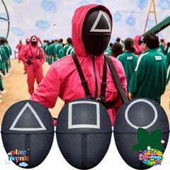 Mặt Nạ Cosplay Squid Game - Đạo Cụ Halloween Hình Vuông & Tam Giác Chất Liệu Nhựa Cho Nam Nữ Tại Tiệc Hóa Trang
