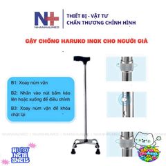 Gậy Chống Inox Haruko 1-3-4 Chân - Thiết Kế An Toàn Cho Người Già, Điều Chỉnh Chiều Cao, Đế Cao Su Chống Trơn, Quà Tặng Ý Nghĩa