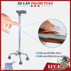 Gậy đi bộ Lucass B924 - Gậy 4 chân điều chỉnh chiều cao, hỗ trợ người cao tuổi và người khuyết tật đi lại an toàn