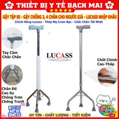 Gậy Tập Đi 4 Chân Chống Trượt - Gậy Hỗ Trợ Người Già, Người Khuyết Tật, Chất Liệu Inox Bền Đẹp, Điều Chỉnh Chiều Cao