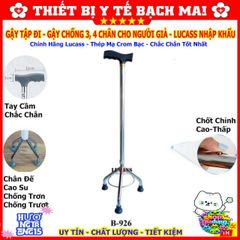 Gậy Tập Đi 4 Chân Chống Trượt - Gậy Hỗ Trợ Người Già, Người Khuyết Tật, Chất Liệu Inox Bền Đẹp, Điều Chỉnh Chiều Cao