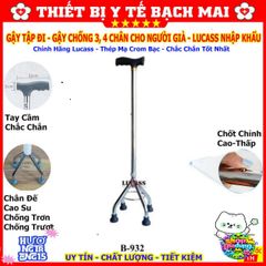 Gậy Tập Đi 4 Chân Chống Trượt - Gậy Hỗ Trợ Người Già, Người Khuyết Tật, Chất Liệu Inox Bền Đẹp, Điều Chỉnh Chiều Cao