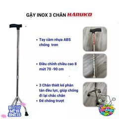 Gậy Đi Bộ 3/4 Chân Haruko - Gậy Chống An Toàn Cho Người Già, Chất Liệu Inox Bền Bỉ, Điều Chỉnh Chiều Cao Linh Hoạt