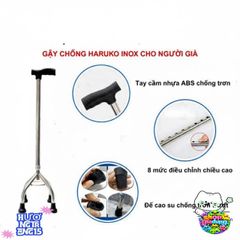 Gậy Đi Bộ 3/4 Chân Haruko - Gậy Chống An Toàn Cho Người Già, Chất Liệu Inox Bền Bỉ, Điều Chỉnh Chiều Cao Linh Hoạt