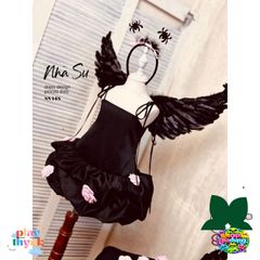 Đầm Cánh Đen Maleficent Cosplay Bé Gái với Cánh Thiên Thần và Cài Tóc Sừng - Trang Phục Đặc Biệt Cho Bé Yêu