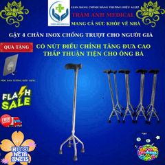 Gậy Chống Trượt Inox 4 Chân Gập Gọn Có Đèn LED - Hỗ Trợ Đi Lại Cho Người Già, Người Khuyết Tật, Tập Đi An Toàn