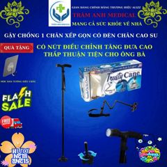 Gậy Chống Trượt Inox 4 Chân Gập Gọn Có Đèn LED - Hỗ Trợ Đi Lại Cho Người Già, Người Khuyết Tật, Tập Đi An Toàn