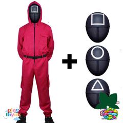 Bộ Đồ Hóa Trang Squid Game - Áo, Mặt Nạ & Găng Tay Halloween Cho Trẻ Em và Người Lớn - Quà Tặng Chủ Đề Phim Kinh Dị
