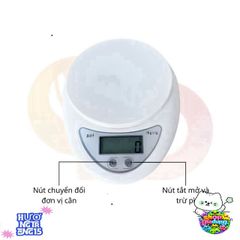 Cân Điện Tử Nhà Bếp B05 5kg - Chính Xác Đến Từng Gram, Màn Hình LCD, Kèm Pin Sạc - Dụng Cụ Làm Bánh & Nấu Ăn Tiện Dụng