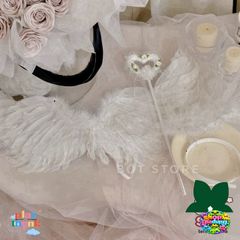Bộ trang phục thiên thần 3 món cho bé - Cánh trắng, mũ và cây, phụ kiện thời trang siêu dễ thương, quà tặng hoàn hảo cho bé yêu.