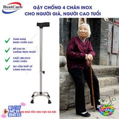 Gậy Chống 4 Chân Điều Chỉnh Chiều Cao 80-98cm Inox Dành Cho Người Già - Bền Bỉ Chắc Chắn Hỗ Trợ Đi Lại