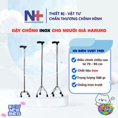Gậy Inox Haruko 3/4 Chân Điều Chỉnh Cao 70-90cm Cho Người Cao Tuổi - Gậy Hỗ Trợ Đi Lại An Toàn và Tiện Lợi