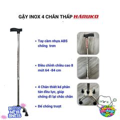 Gậy Inox Haruko 3/4 Chân Điều Chỉnh Cao 70-90cm Cho Người Cao Tuổi - Gậy Hỗ Trợ Đi Lại An Toàn và Tiện Lợi