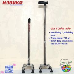 Gậy Inox Haruko 3/4 Chân Điều Chỉnh Cao 70-90cm Cho Người Cao Tuổi - Gậy Hỗ Trợ Đi Lại An Toàn và Tiện Lợi