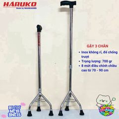 Gậy Inox Haruko 3/4 Chân Điều Chỉnh Cao 70-90cm Cho Người Cao Tuổi - Gậy Hỗ Trợ Đi Lại An Toàn và Tiện Lợi