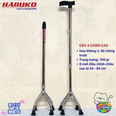 Gậy Inox Haruko 3/4 Chân Điều Chỉnh Cao 70-90cm Cho Người Cao Tuổi - Gậy Hỗ Trợ Đi Lại An Toàn và Tiện Lợi