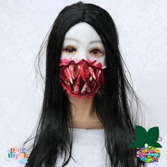 Mặt Nạ Halloween Tóc Bạc Máu - Mặt Nạ Hóa Trang Kinh Dị Dài Tóc Trắng Zombie Cho Tiệc Halloween, Trung Thu, Lễ Hội