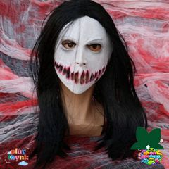 Mặt Nạ Halloween Tóc Bạc Máu - Mặt Nạ Hóa Trang Kinh Dị Dài Tóc Trắng Zombie Cho Tiệc Halloween, Trung Thu, Lễ Hội