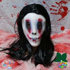 Mặt Nạ Halloween Tóc Bạc Máu - Mặt Nạ Hóa Trang Kinh Dị Dài Tóc Trắng Zombie Cho Tiệc Halloween, Trung Thu, Lễ Hội
