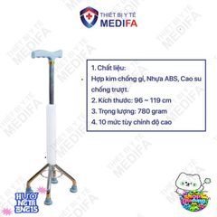 Gậy Chống Lucass BK32 Cho Người Già - Gậy Tập Đi 4 Chân Dễ Điều Chỉnh, Chất Liệu Hợp Kim Mạ Crom Chống Trơn Trượt