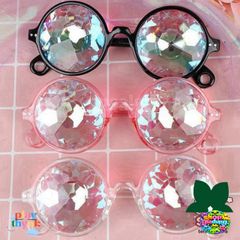 Kính Mát Vạn Hoa Tròn Unisex - Phong Cách Hiện Đại, Chất Liệu Nhựa Cao Cấp, Màu Đen Hồng Trong Suốt