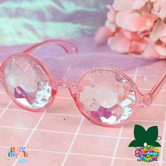Kính Mát Vạn Hoa Tròn Unisex - Phong Cách Hiện Đại, Chất Liệu Nhựa Cao Cấp, Màu Đen Hồng Trong Suốt