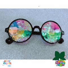 Kính Mát Vạn Hoa Tròn Unisex - Phong Cách Hiện Đại, Chất Liệu Nhựa Cao Cấp, Màu Đen Hồng Trong Suốt