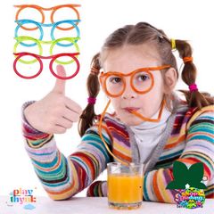 Ống Hút Hình Kính Mắt Đa Sắc Cho Trẻ Em - An Toàn, Tái Sử Dụng, Đồ Chơi Sáng Tạo Cho Tiệc Tùng