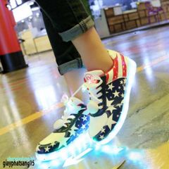 Giày LED Thắp Sáng Cờ Mỹ - Giày Sport Tùy Chỉnh 8 Chế Độ và 7 Màu Đèn Sáng Thời Trang Nam Nữ, Phong Cách Tiệc Tùng, Chống Nước