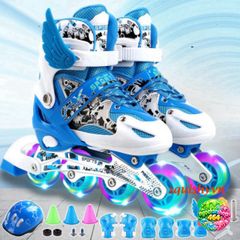 Giày Patin Phát Sáng Cho Trẻ Em QF - Giày Trượt Cao Cấp Với 2 Thanh Cờ Lê Tháo Lốp Tặng Kèm, Bảo Hộ An Toàn 6 Miếng